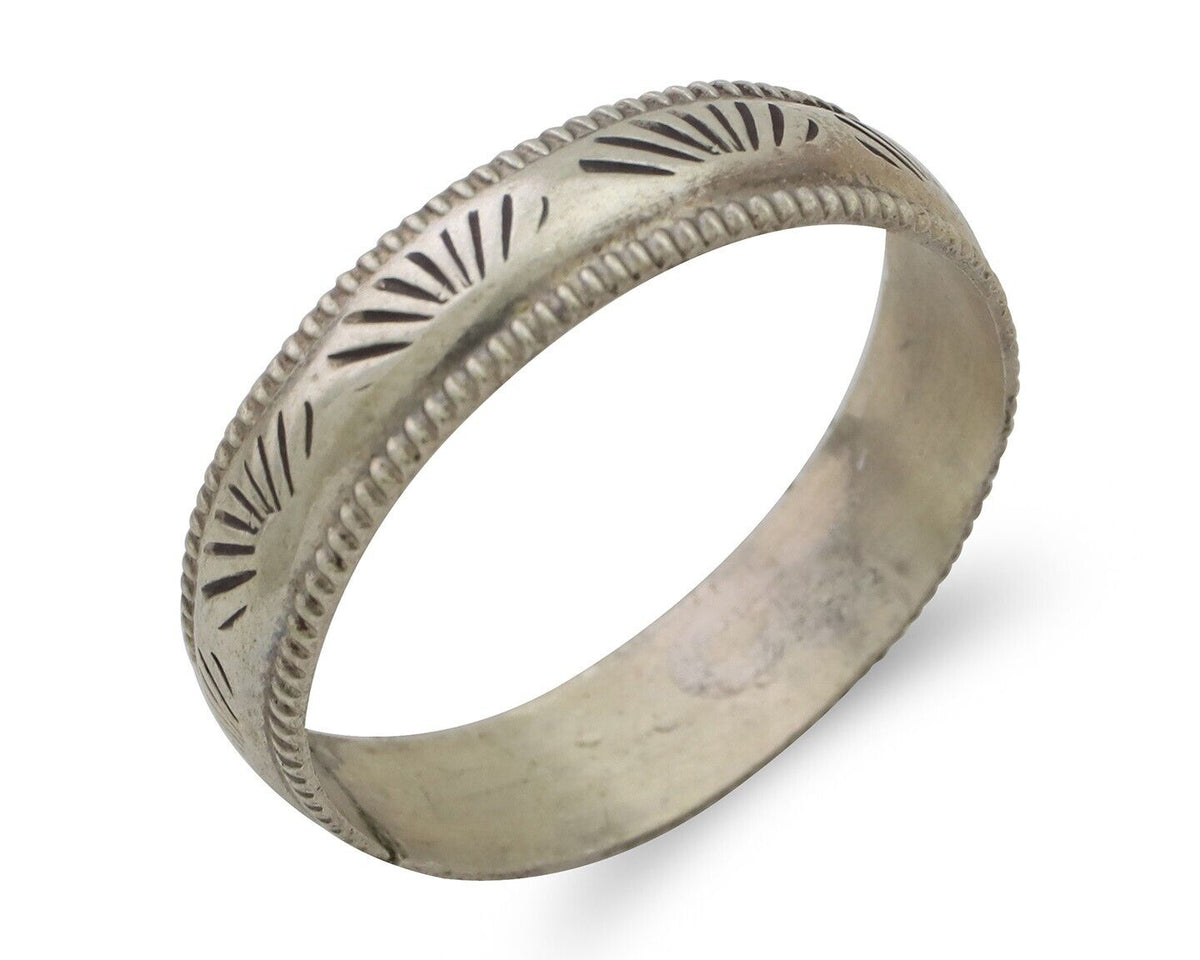 Navajo Hand Stamped Band 925 Silver 6.0 mm Signed Larry Chavez Size 12.75 C.80's