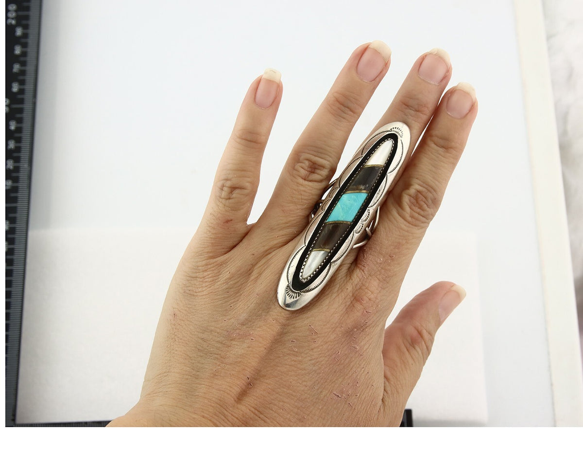 Vintage Navajo Ring 925 Sterling Silver Turquoise Handmade Size 8.5