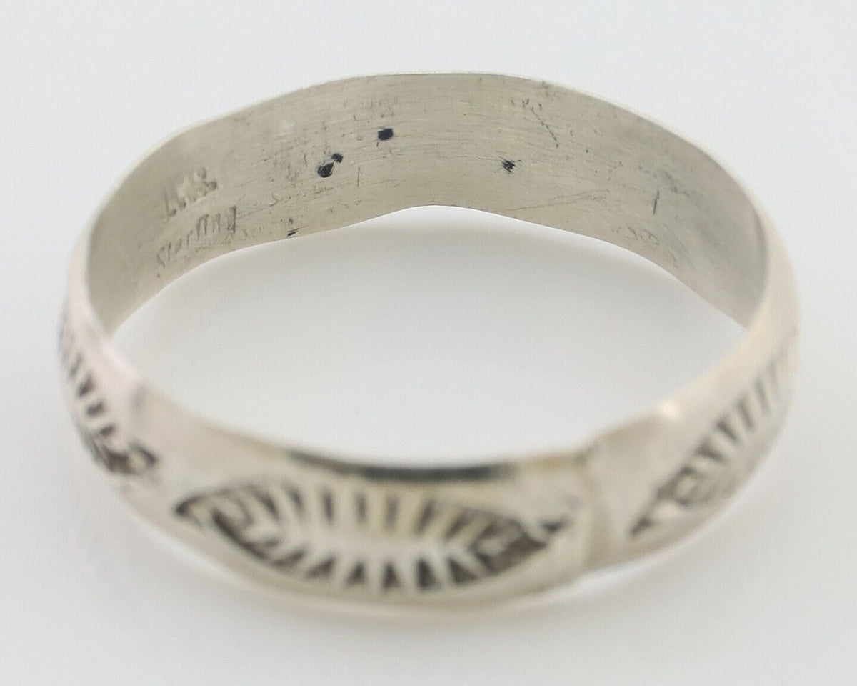 Navajo Hand Stamped Band 925 Silver 5.0 mm Signed Larry Chavez Size 8.5 C.80's