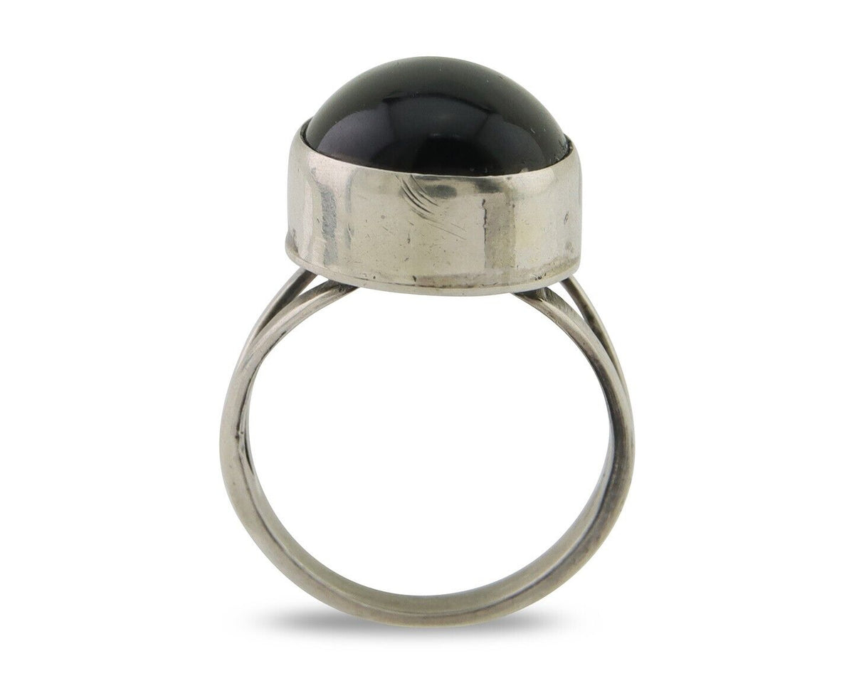 Navajo Handmade Ring 925 Silver Black Onyx Artist Signed R C.80's