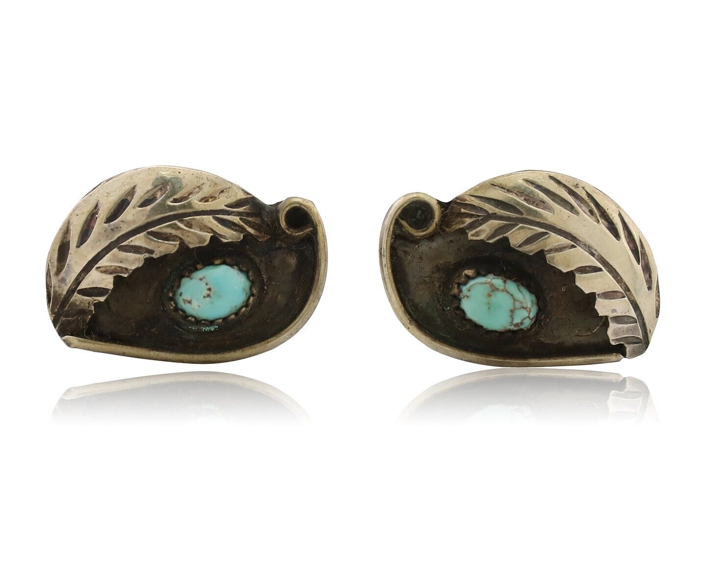 Navajo Earrings 925 Silver Natural Turquoise Native American Artist C.80's