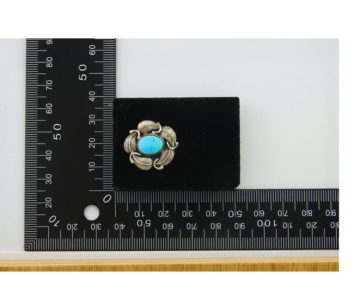 Navajo Earrings 925 Silver Natural Turquoise Artist Signed JV C.80's