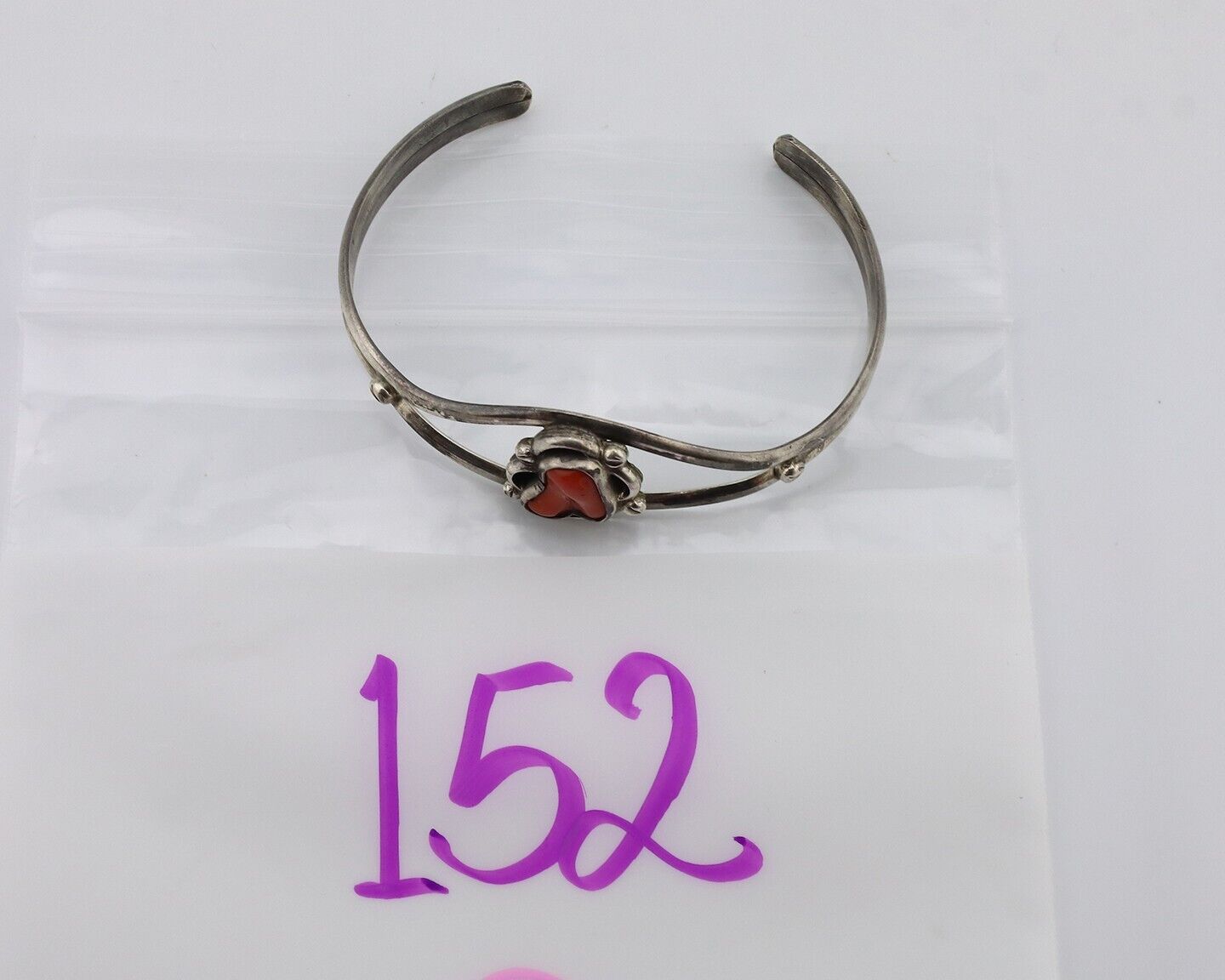 Navajo Bracelet 925 Silver Natural Red Coral Native American Artist C.80's