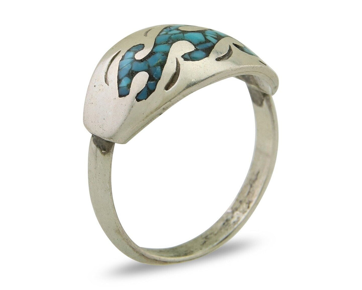 Navajo Wave Ring 925 Silver Turquoise Native Artist C.80's