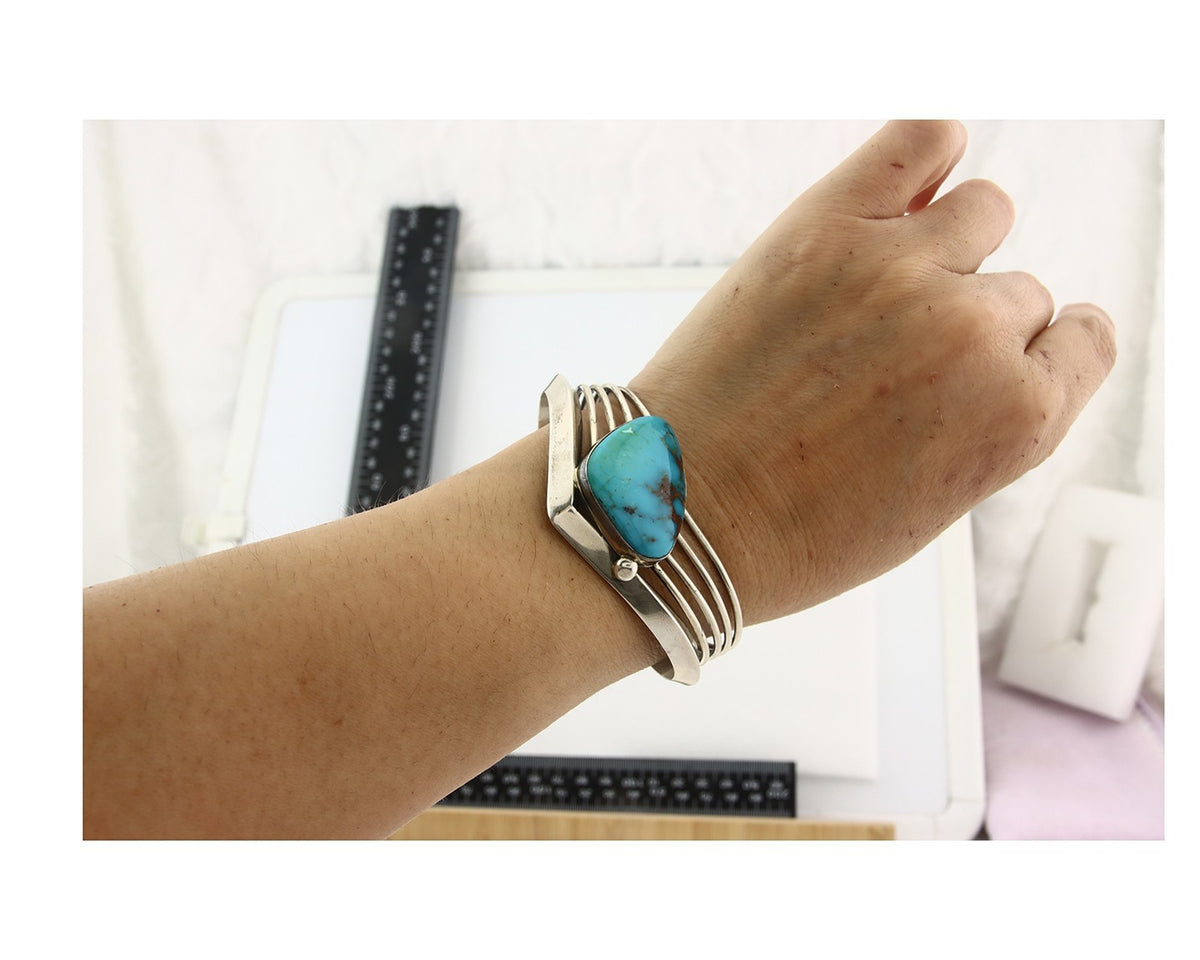 Vintage Navajo Bracelet 925 Silver Blue Nevada Turquoise Handmade