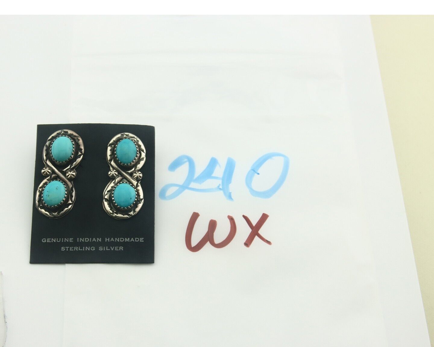 Navajo Earrings 925 Silver Natural Turquoise Native American Artist C80s