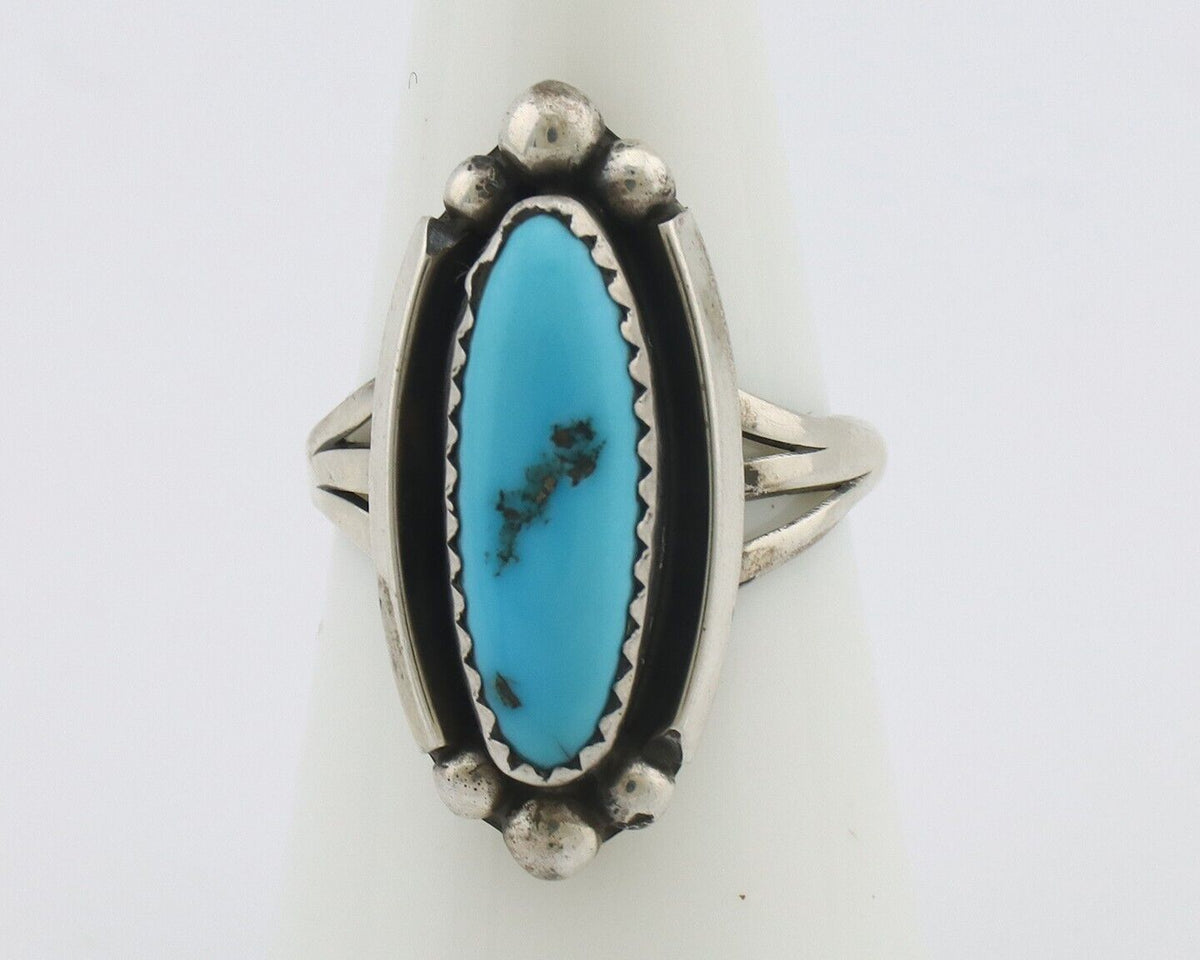 Navajo Ring .925 Silver Sleeping Beauty Turquoise Signed SkyStone Creations C80s