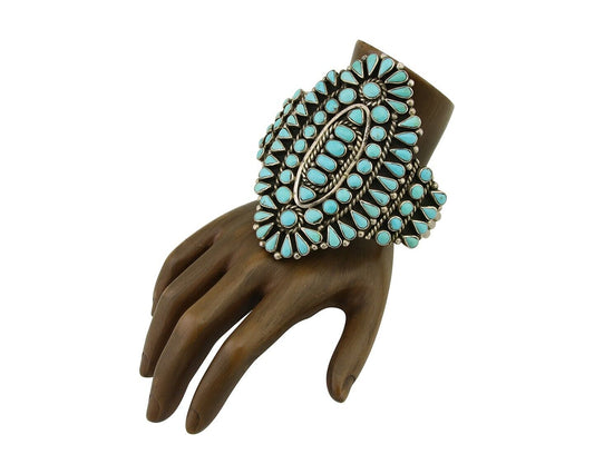 Men Navajo Bracelet 925 Silver Natural Blue Turquoise Signed BS C.80's