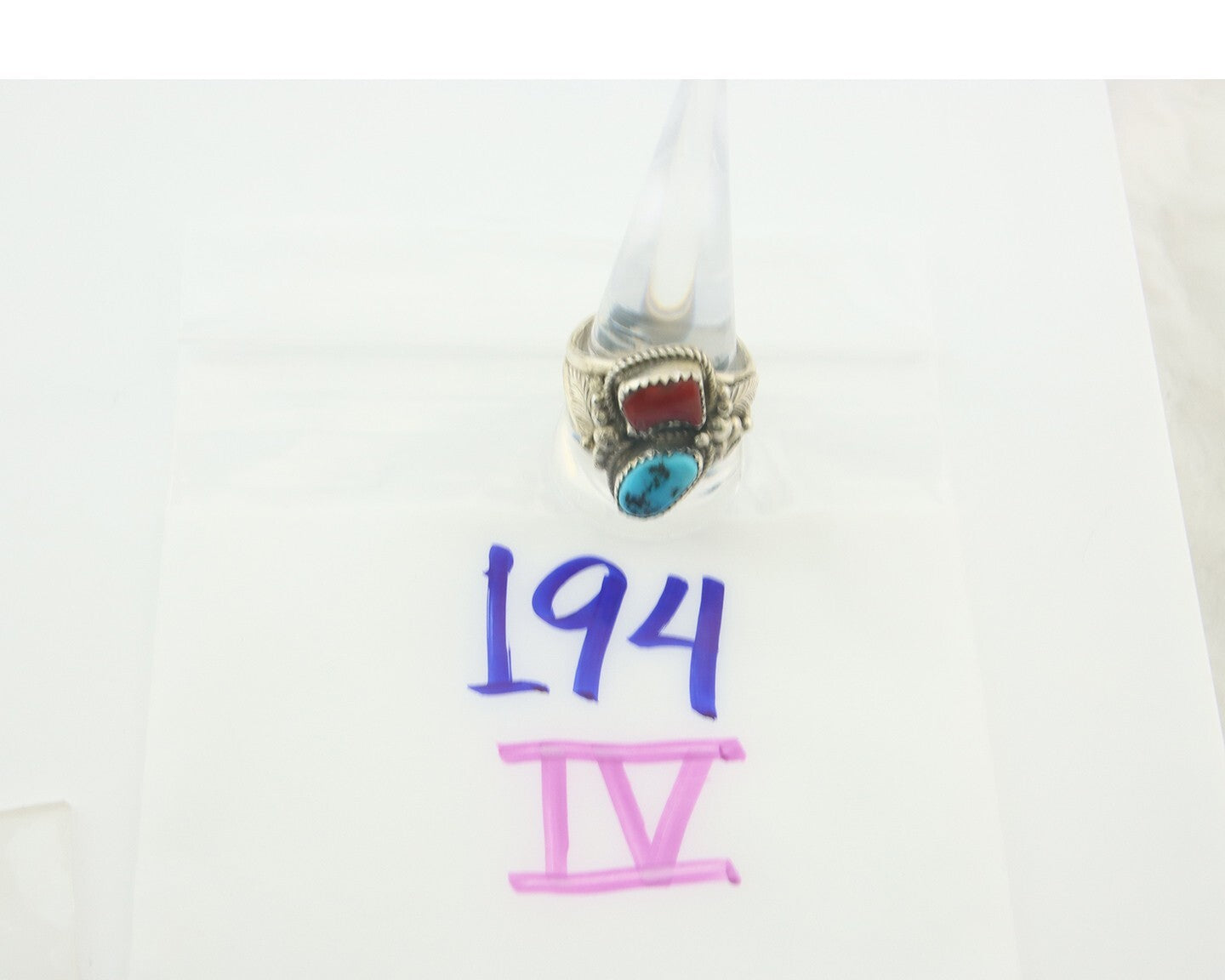 Men Navajo Ring 925 Sterling Natural Coral & Turquoise Signed JM C.80's Sz 11.5