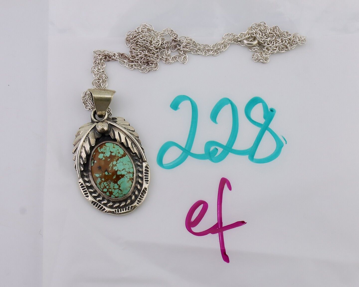 Navajo Mine 8 Turquoise Necklace 925 Silver Artist Signed SunRise C.80's
