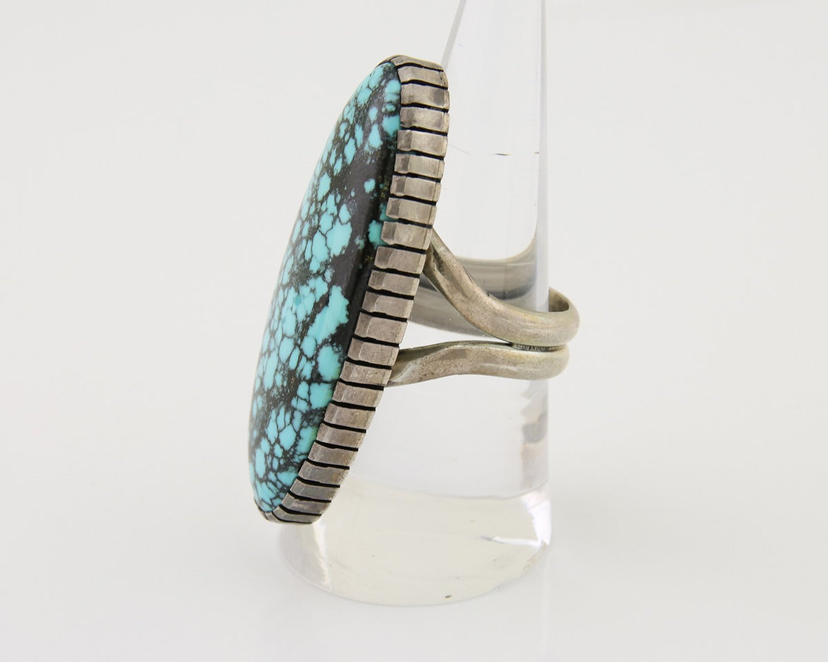 Navajo Ring 925 Silver Blue Spiderweb Turquoise Native American Artist C.80's