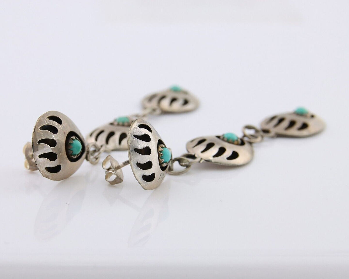 Navajo Paw Earrings 925 Silver Kingman Turquoise Native American Artist C.80's