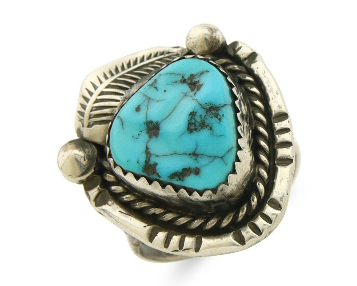 Navajo Ring 925 Sterling Natural Blue Turquoise Native Artist C.80's Size 4.5