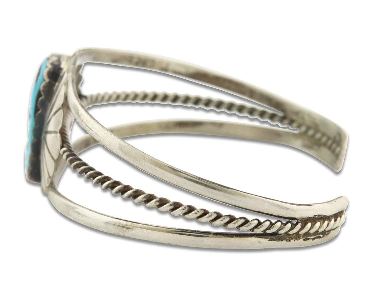 Vintage Navajo Bracelet 925 Silver Turquoise Handmade Signed L T Chee