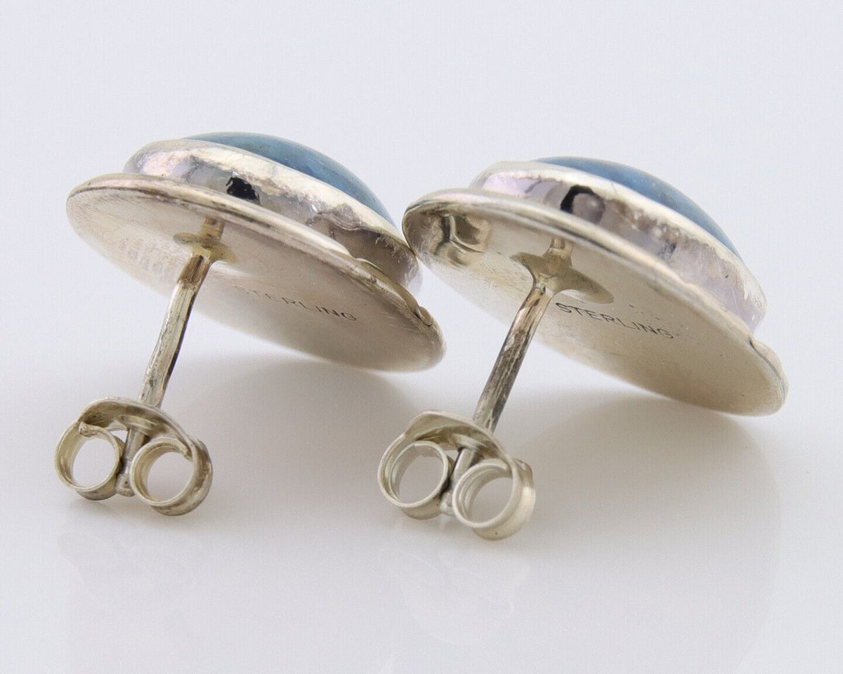 Navajo Paw Earrings 925 Silver Blue Denim Lapis Native American Artist C.80's