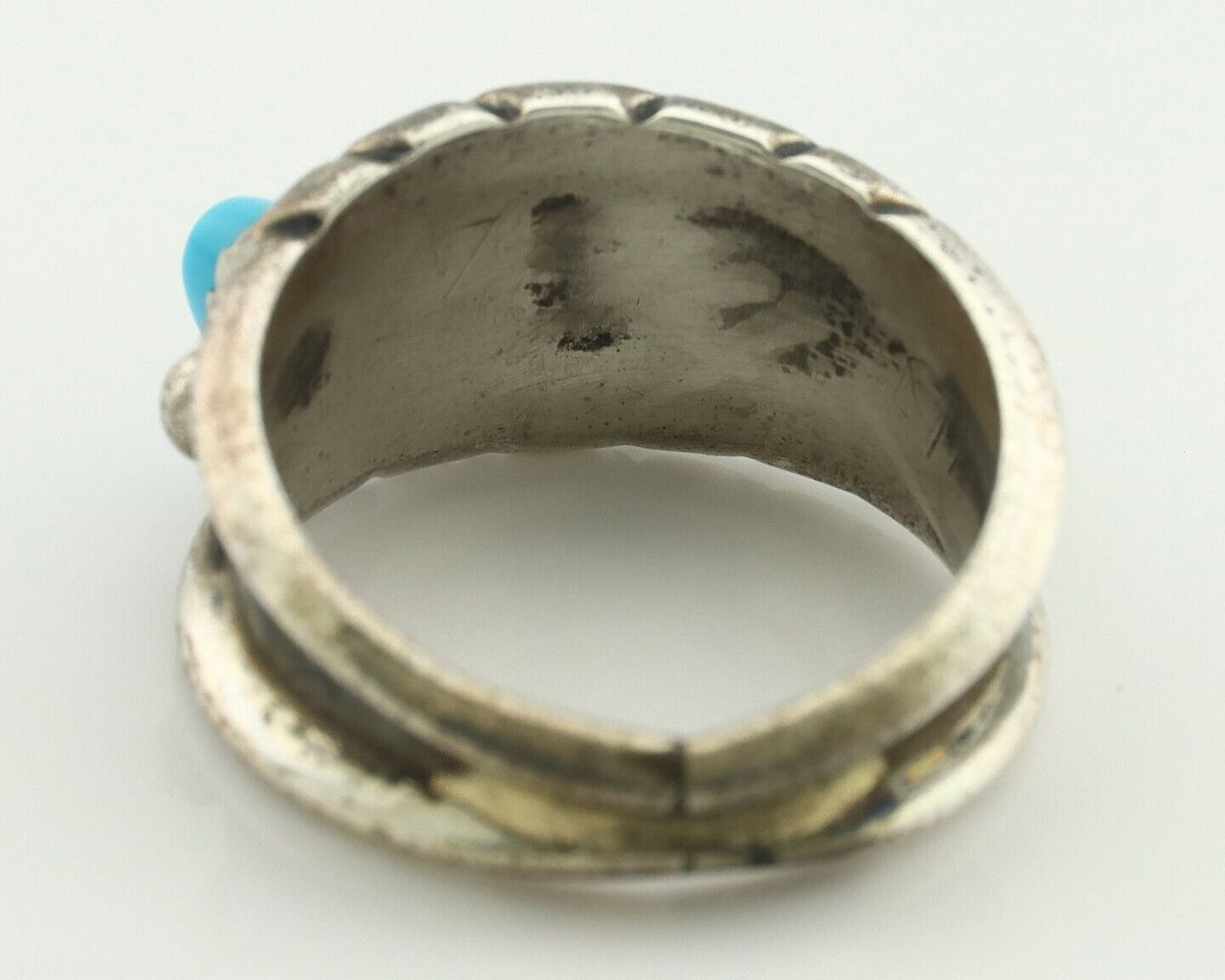 Zuni Ring .925 Silver Natural Sleeping Beauty Turquoise Signed MZR C.80's