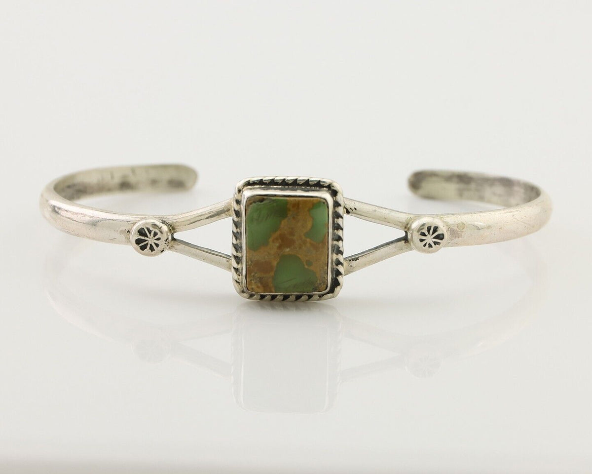Navajo Bracelet 925 Silver Natural Green Turquoise Native American Artist C.80's
