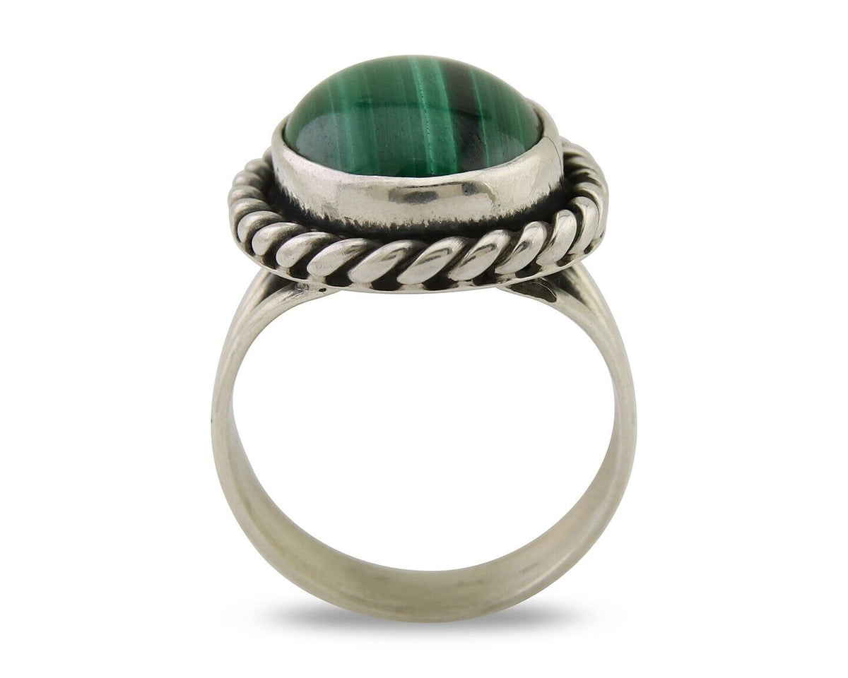 Navajo Ring 925 Silver Natural Malachite Native American Artist C.80's
