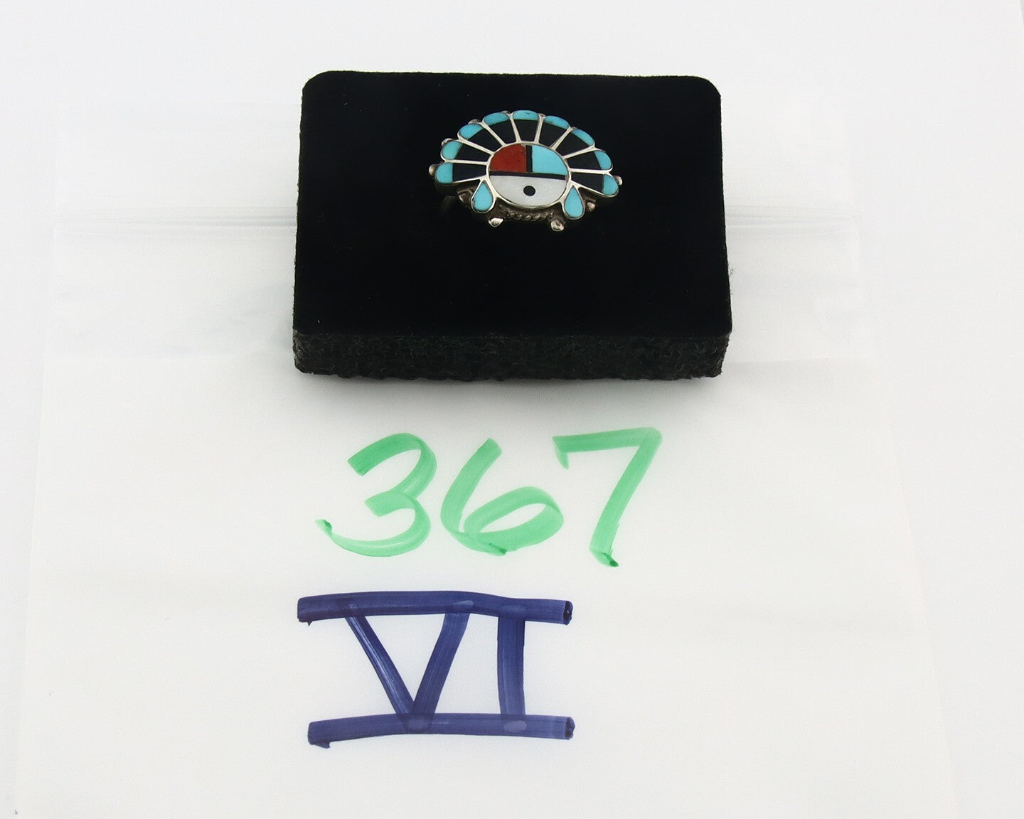 Vintage Zuni Ring 925 Sterling Silver Natural Gemstone Signed ELR Size 6.25