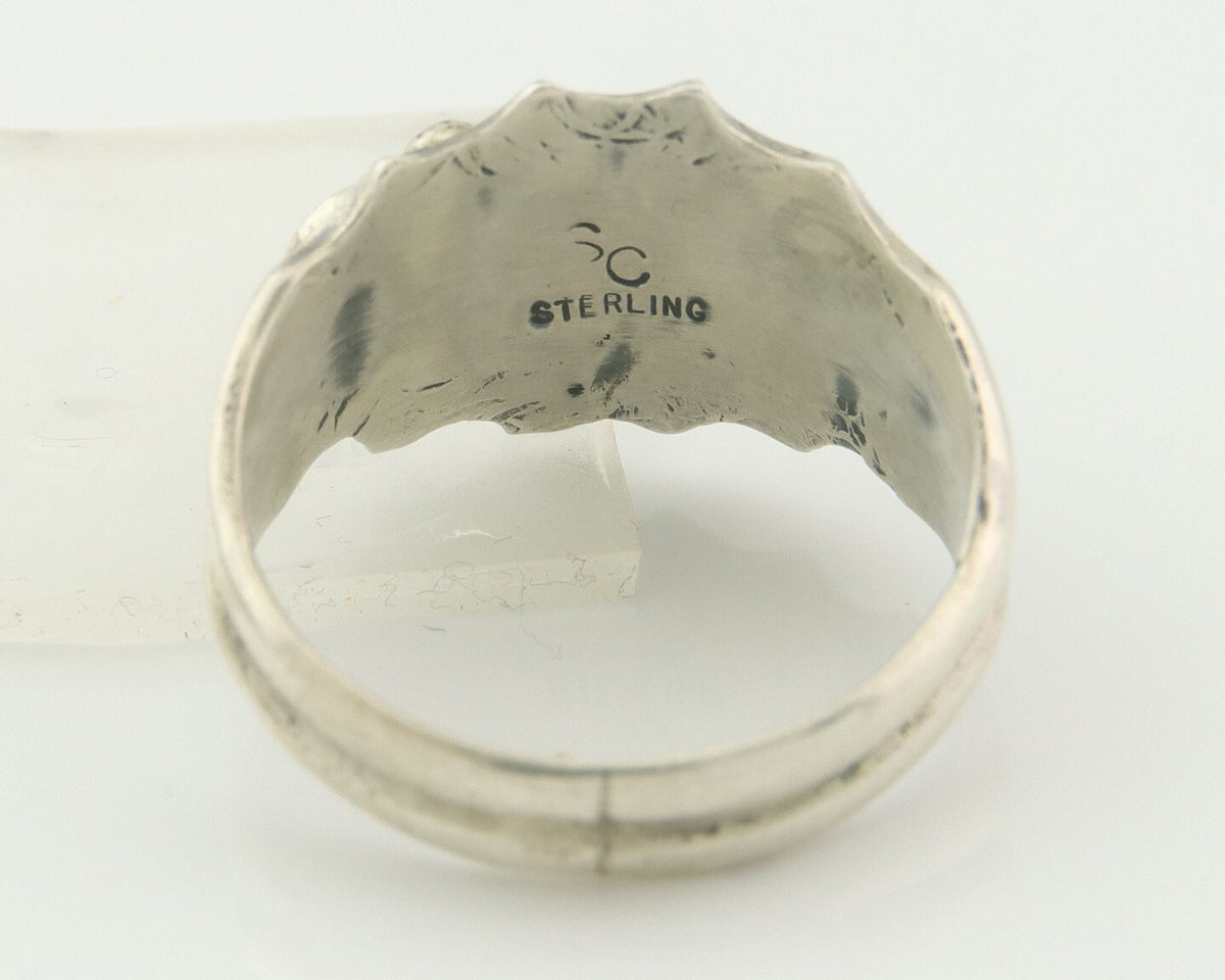 Men Navajo Ring 925 Sterling Natural Coral & Turquoise Signed SC C.80's Sz 11.75