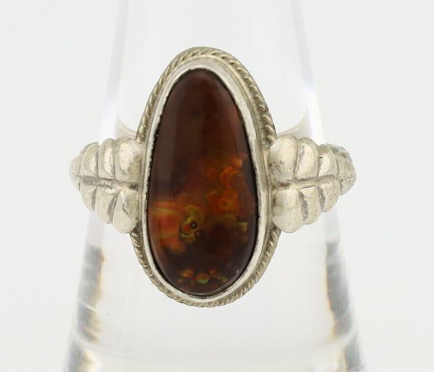 Navajo Handmade Ring 925 Silver Natural High Grade Fire Opal Native Artist C.80s