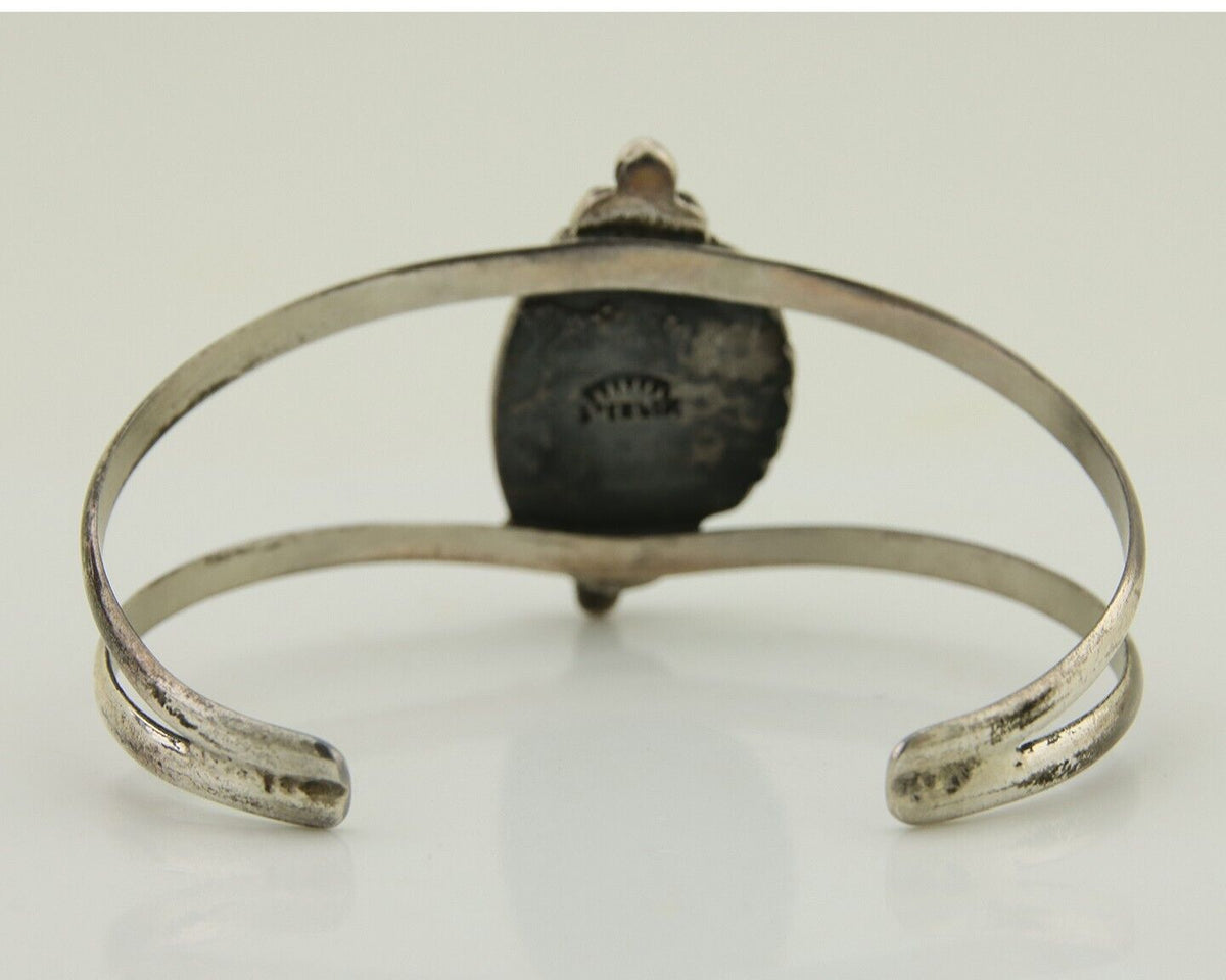 Navajo Hand Stamped Cuff Bracelet Turquoise 925 Silver Signed Sunrise C.80's