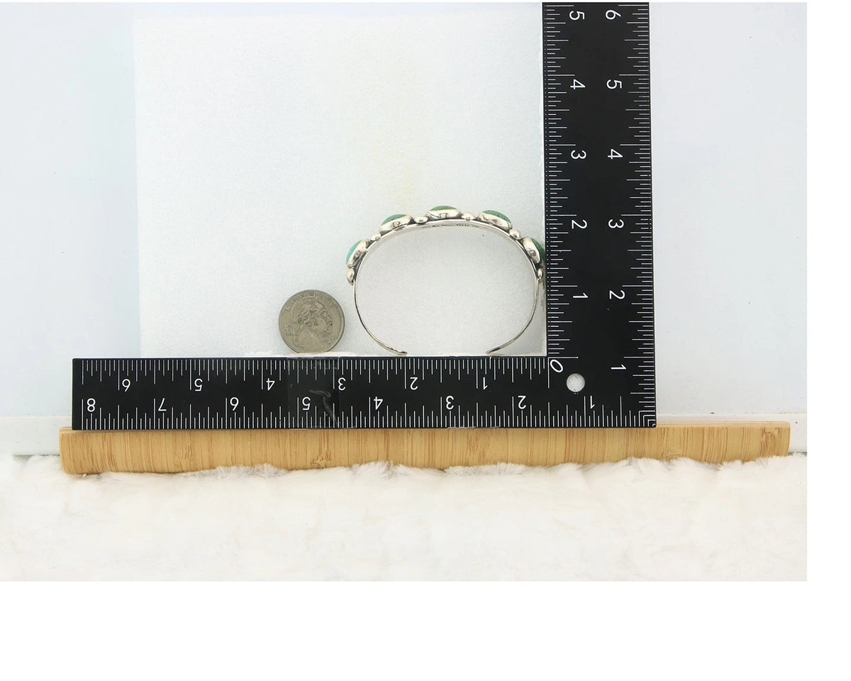 Navajo Cuff Bracelet Sterling Silver Gem Turquoise Vintage Signed C Rain Cloud