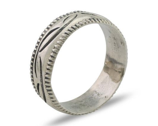 Navajo Hand Stamped Band 925 Silver 6.0 mm Native Artist Size 6.0 C.80's