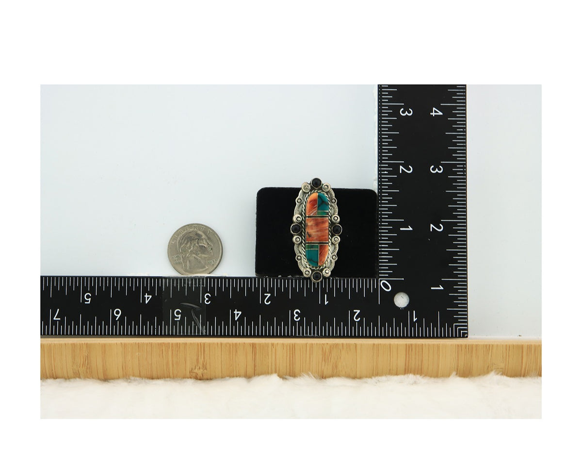 Navajo Tiwa Ring Sterling Silver Gemstone Vintage Signed Francis Size 6.0