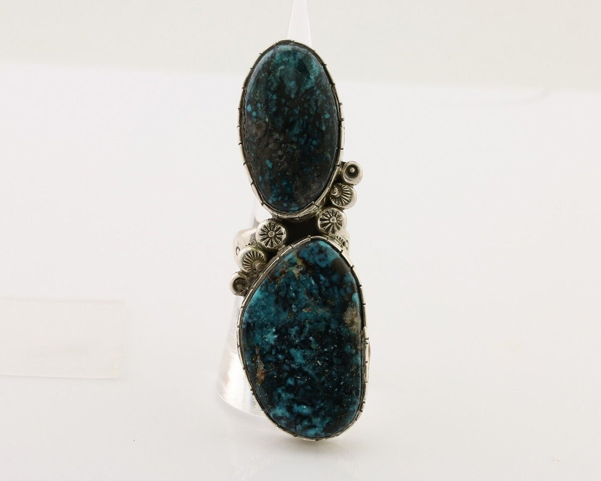 Navajo Handmade Ring 925 Silver Spiderweb Tuquoise Artist Signed MT C.80's