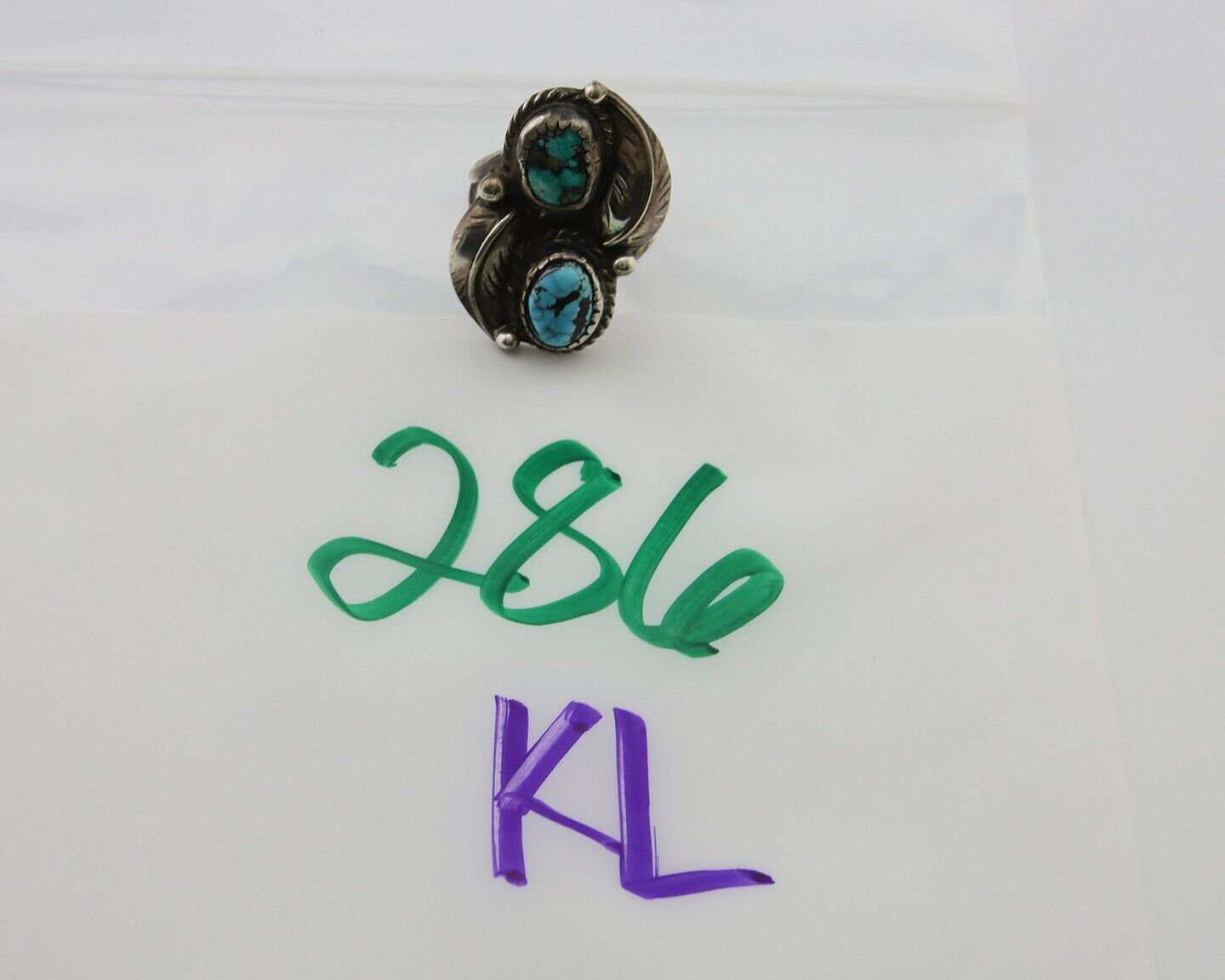 Navajo Ring 925 Silver Natural Blue Green Turquoise Signed MC C.80's