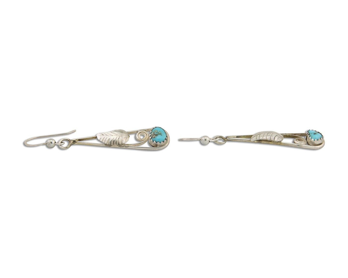 Navajo Dangle Earrings 925 Silver Natural Blue Turquoise Artist Signed JB C.80's