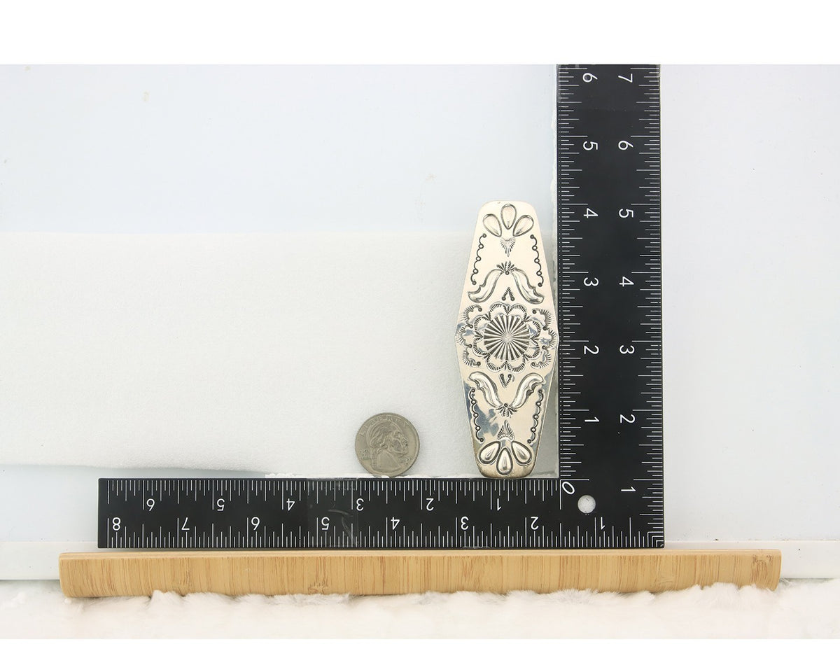 Vintage Navajo Barrette 925 Sterling Silver Hand Stamped Signed Jim Bitsui