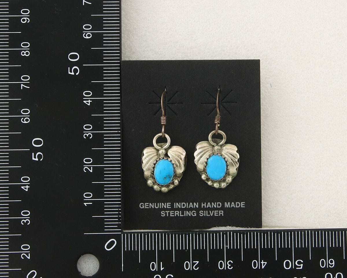Navajo Earrings 925 Silver Natural Turquoise Artist Signed BJ C80s