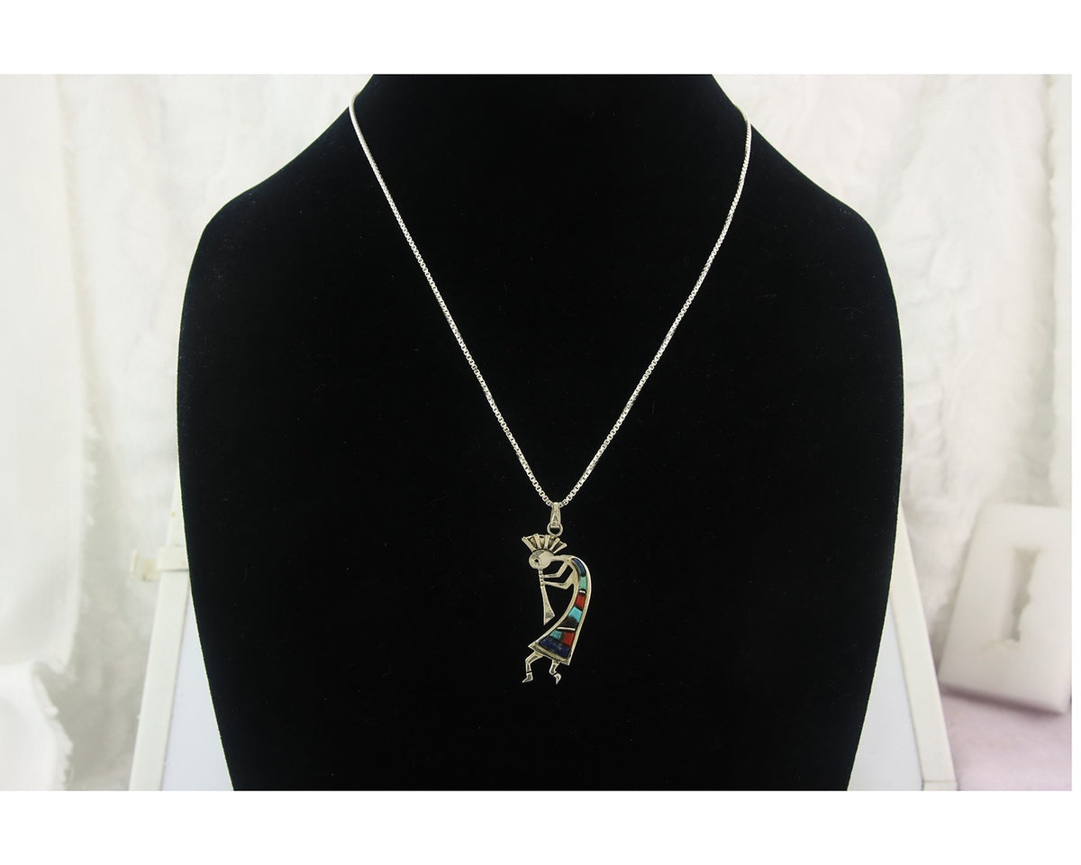 Navajo Kokopelli Necklace Sterling Silver Authentic Natural Gemstone