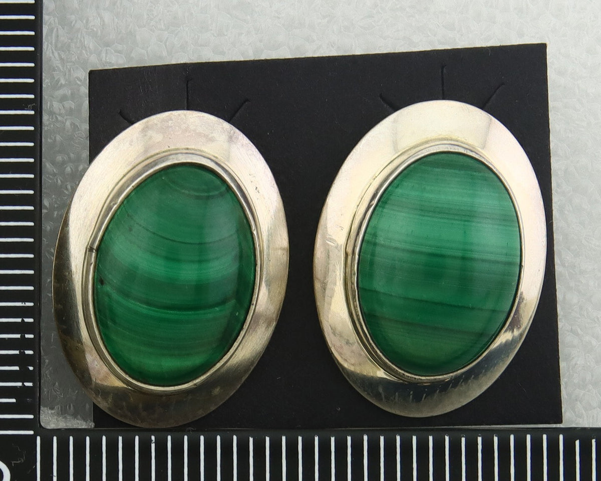 Navajo Earrings 925 Silver Natural Malachite Native American Artist C.80's