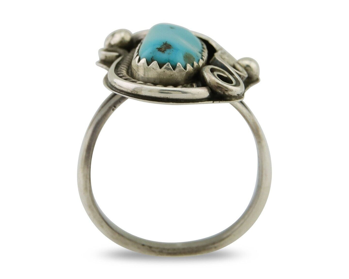 Navajo Ring .925 Silver Natural Slab Turquoise Signed Justin Morris C.80's