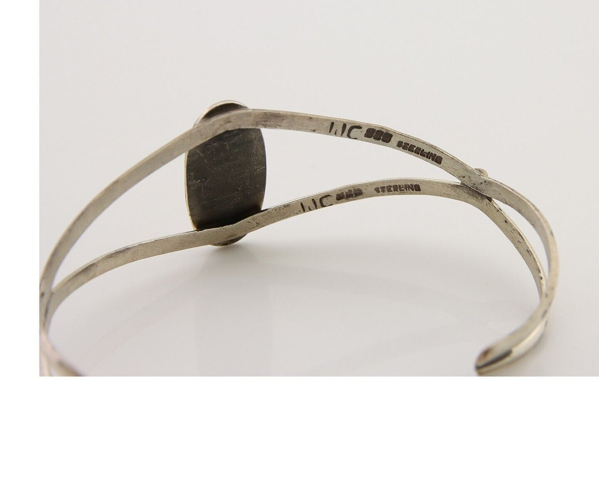 Navajo Hand Stamped Cuff Bracelet Malachite 925 Silver Artist Signed IJC C.80's