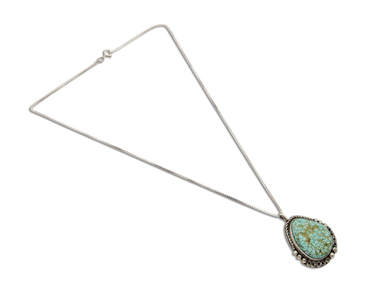 Navajo Pendant 925 Silver Turquoise Native Artist Signed The Blue Indian 1995