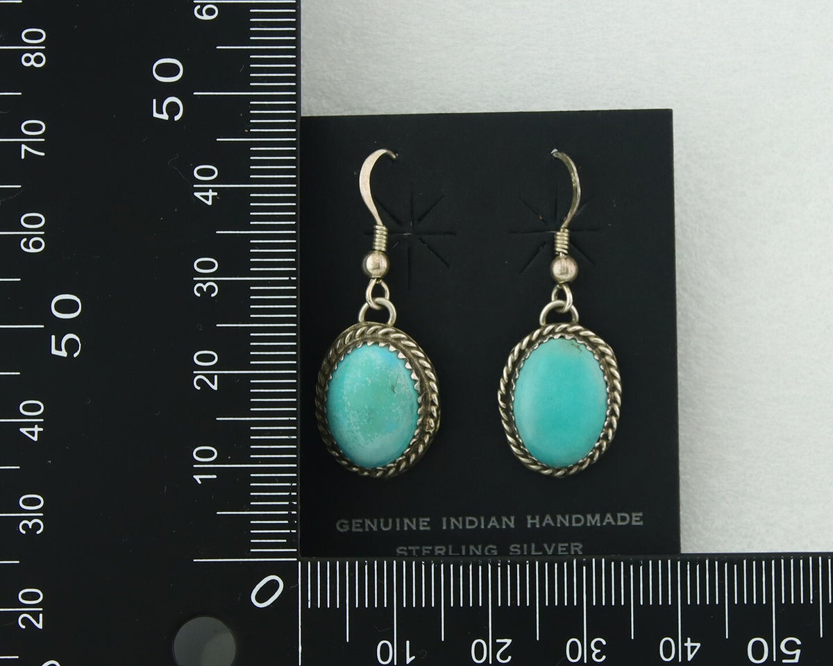 Navajo Dangle Earrings 925 Silver Natural Turquoise Native Signed Benally C.80's