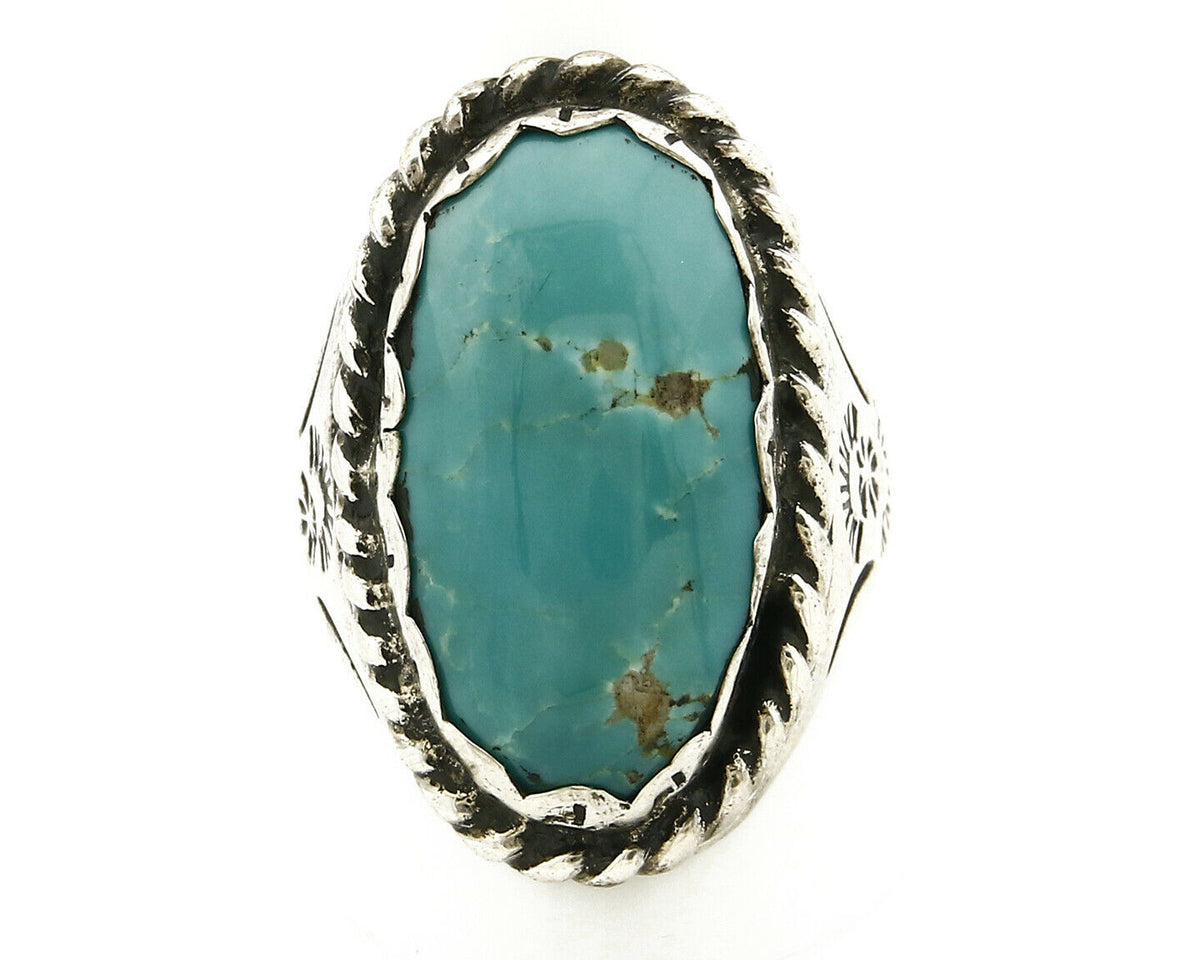 Navajo Ring .925 SOLID Silver Kingman Turquoise Signed Artist Ti Circa 1980's