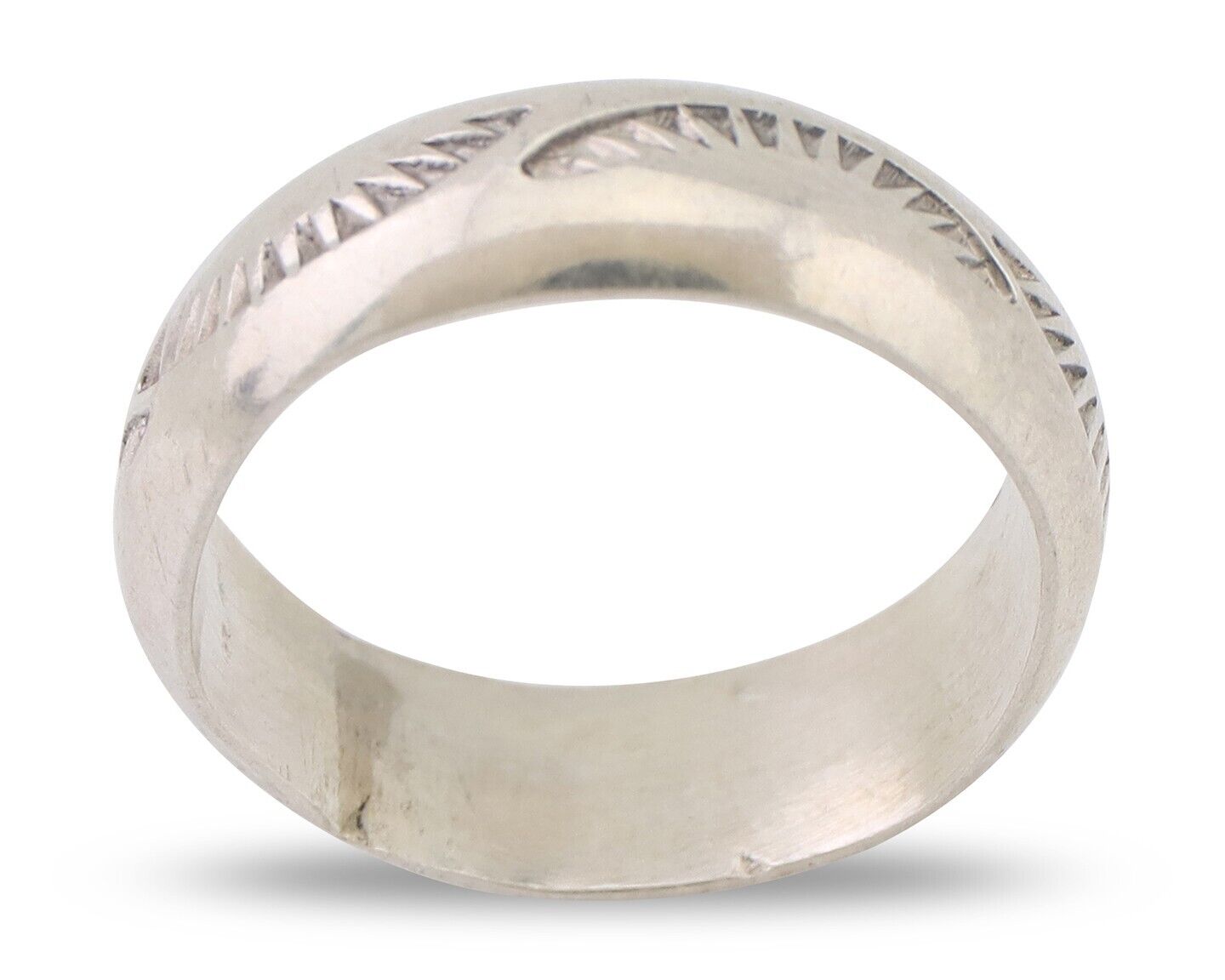 Navajo Hand Stamped Band 925 Silver 6.0 mm Signed Larry Chavez Size 6.5 C.80's