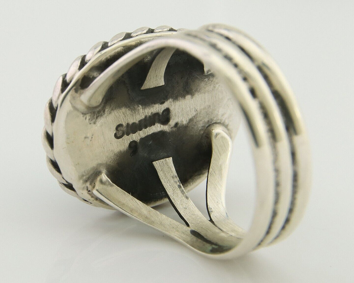 Navajo Ring 925 Silver Natural Malachite Native American Artist C.80's