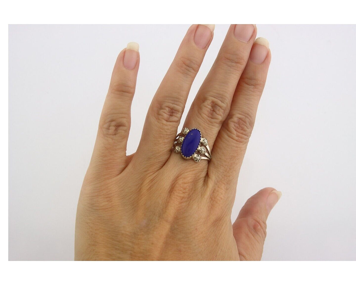 Navajo Ring 925 Sterling Natural Lapis Handmade Native Artist C.80's
