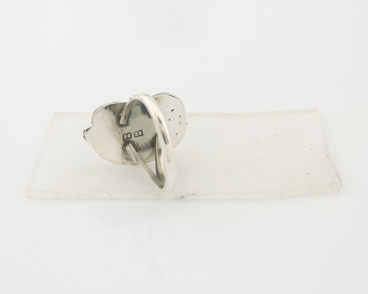 Navajo Ring 925 Sterling Natural Coral & Turquoise Signed BB C.80's Size 7.0