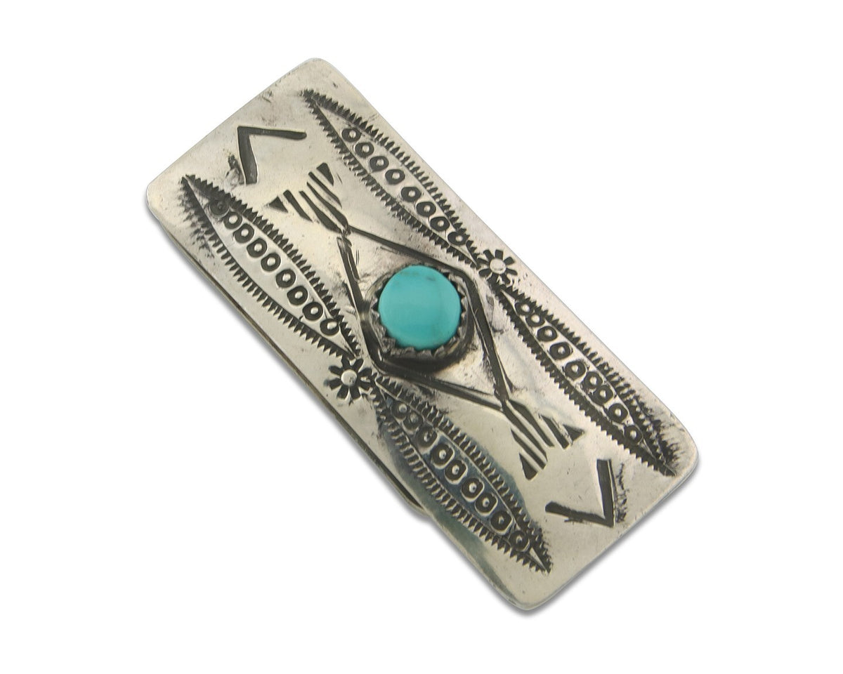 Navajo Money Clip 925 Silver & 999 Nickle Hand Stamp Native American Artist C80s