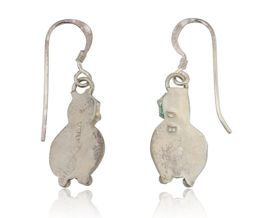 Navajo Dangle Earrings 925 Silver Natural Turquoise Artist Signed DB C.80's