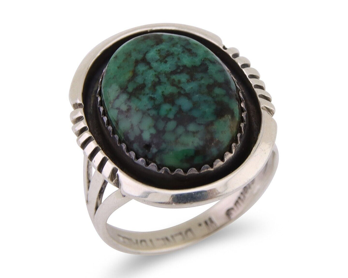 Navajo Ring 925 Silver Green Turquoise Signed William Denetdale C.80's