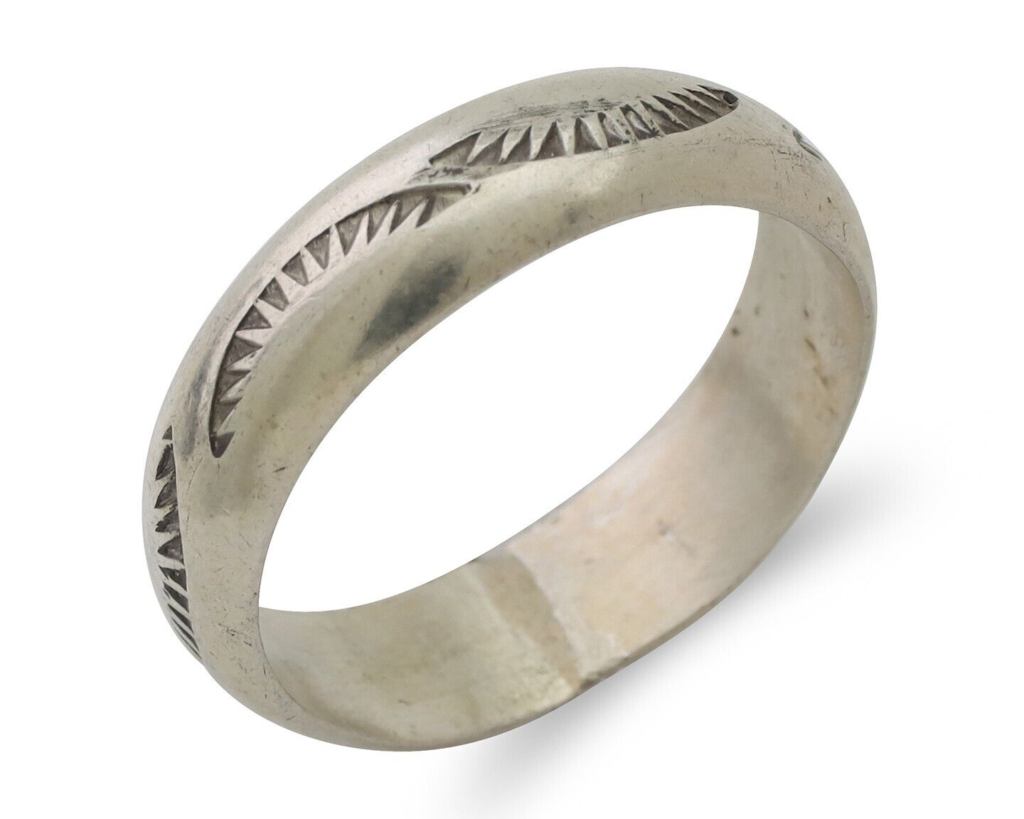 Navajo Hand Stamped Band 925 Silver 6.0 mm Signed Larry Chavez Size 10.5 C.80's