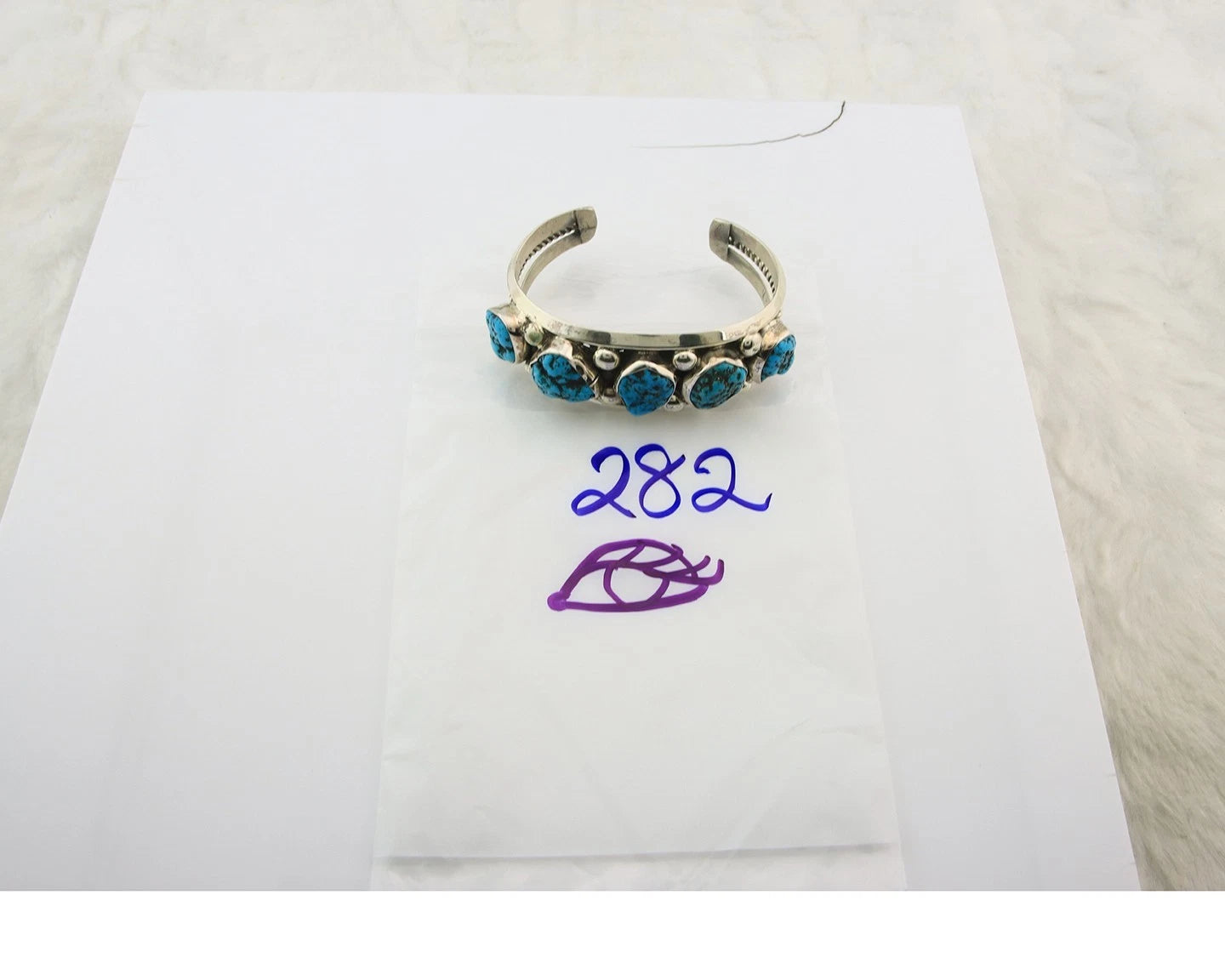 Navajo Cuff Bracelet Sterling Silver Blue Nugget Turquoise Vintage Signed JR